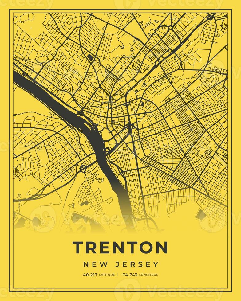 Trenton Black and Yellow City Map Home Decor, New Jersey photo