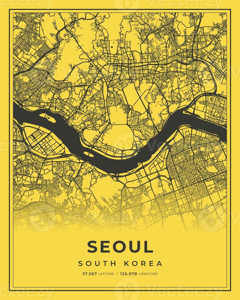 Seoul Black and Yellow City Map Home Decor, South Korea photo