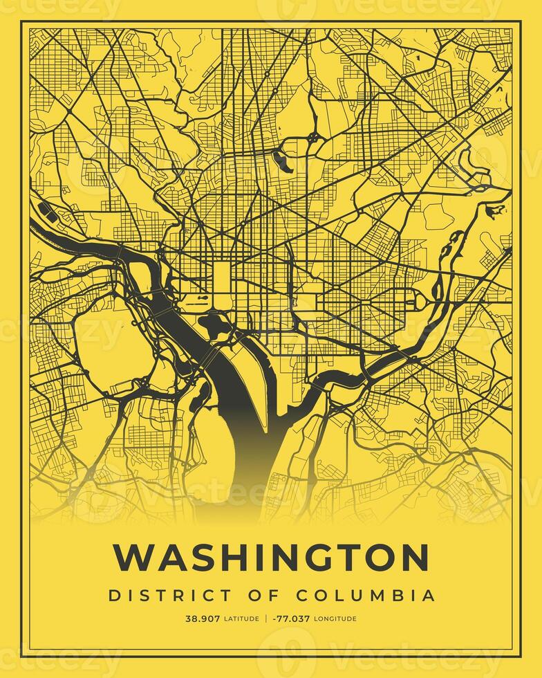 Washington Black and Yellow City Map Home Decor, District of Columbia photo