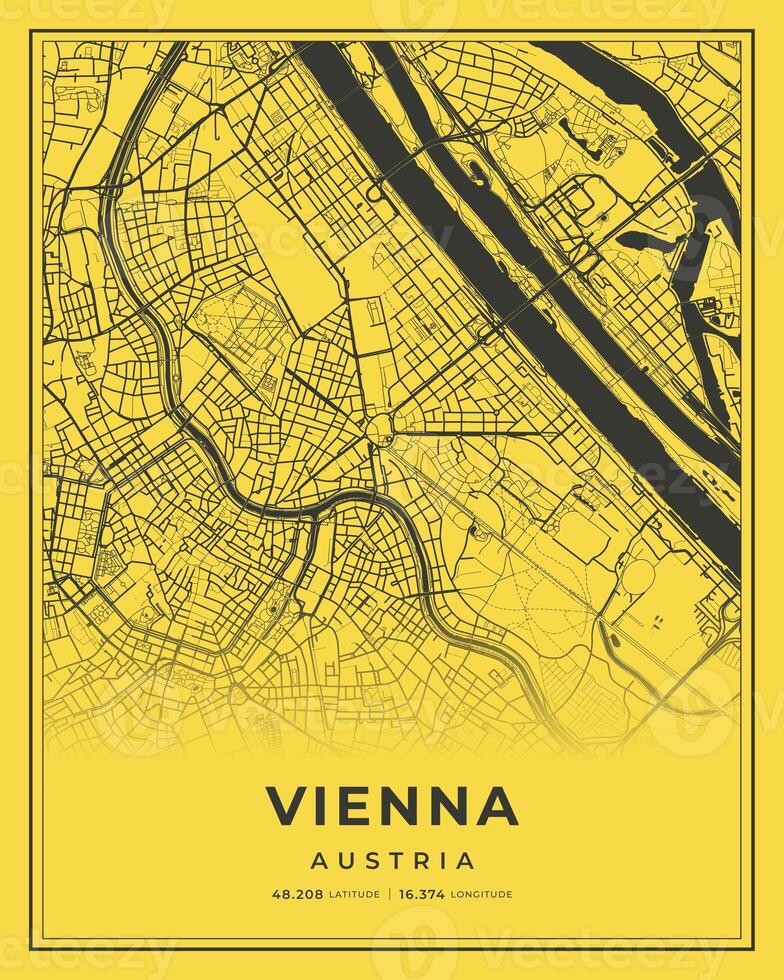 Vienna Black and Yellow City Map Home Decor, Austria photo