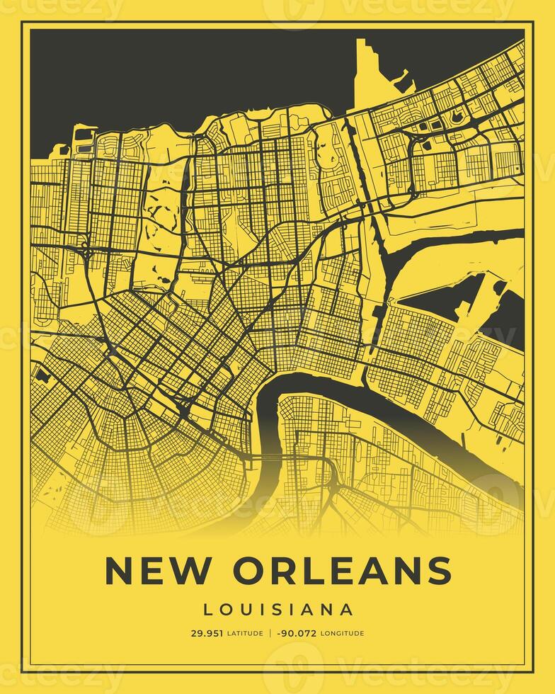 New Orleans Black and Yellow City Map Home Decor, Louisiana photo