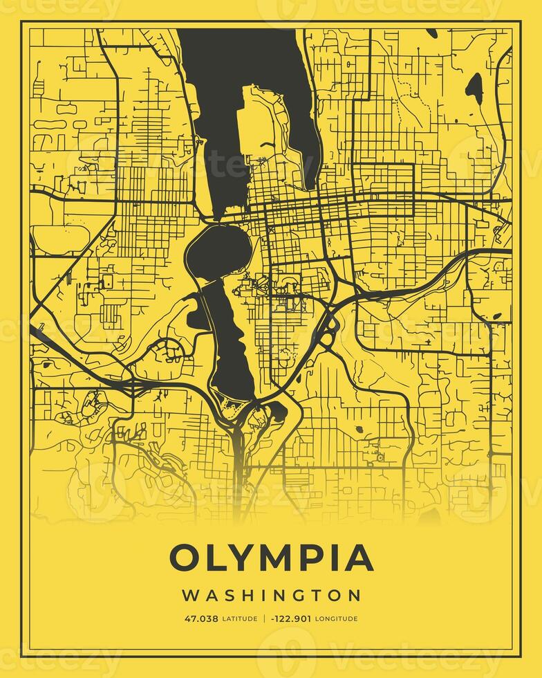 Olympia Black and Yellow City Map Home Decor, Washington photo