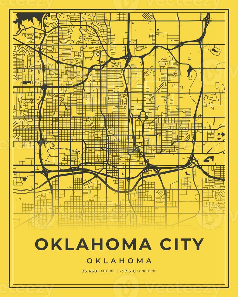 Oklahoma City Black and Yellow City Map Home Decor, Oklahoma photo