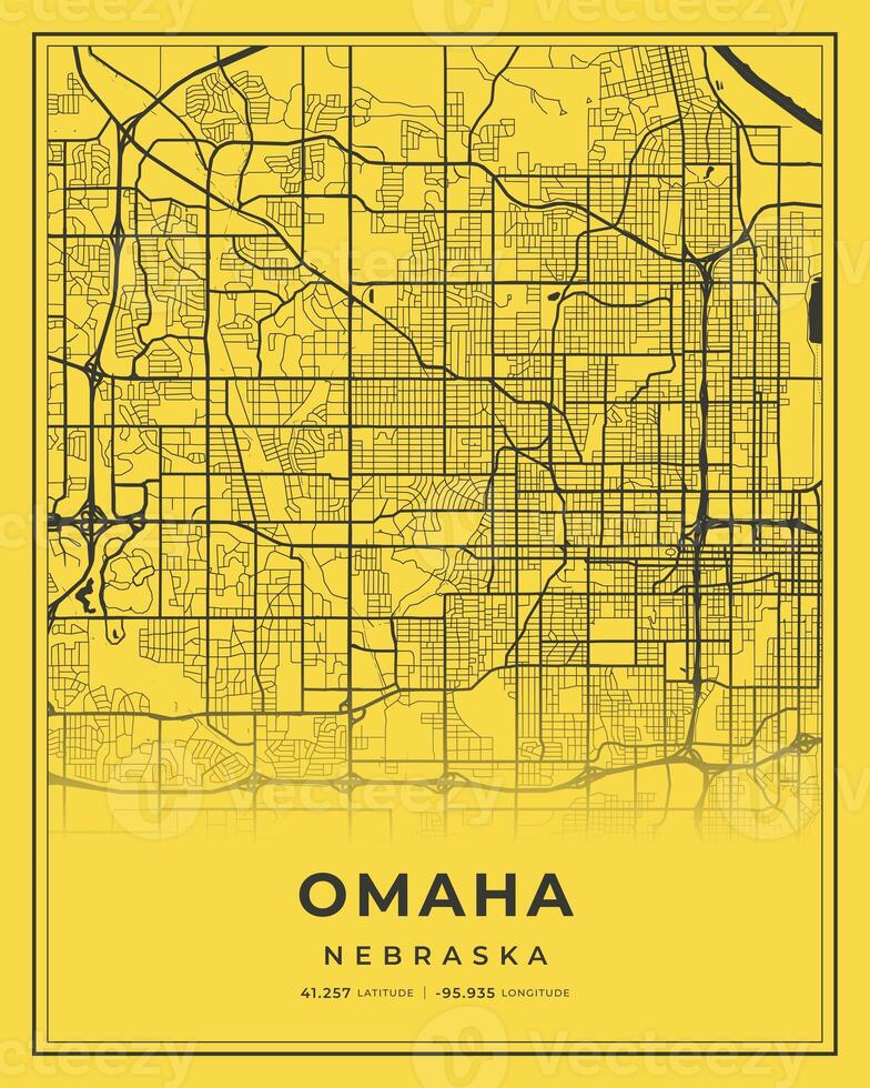 Omaha Black and Yellow City Map Home Decor, Nebraska photo