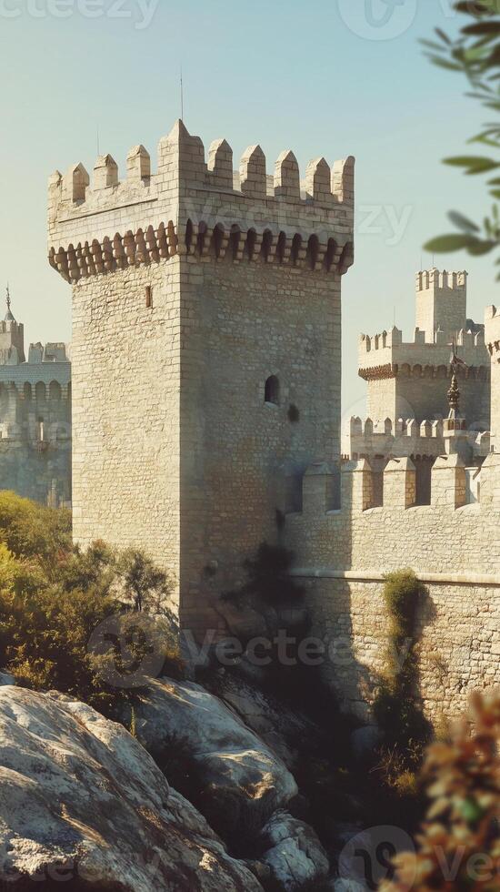 Battlements along walls between corner towers, above gates , wallpaper art photo