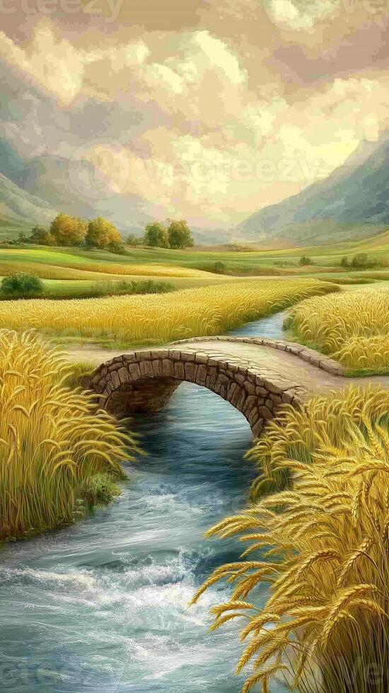 Bridges arch over streams between meditation spaces , wallpaper photo