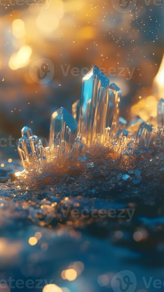 Crystal clusters growing from surface fissures , wallpaper art photo