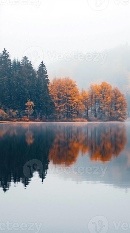 Foliage reflects in the still surface of a lake , wallpaper photo