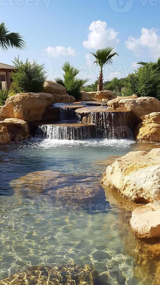 Stream tumbling over boulders toward a pool , wallpaper photo