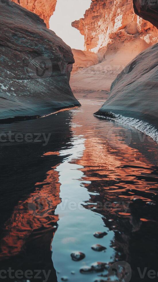 Stream descending between cliff walls toward a basin , wallpaper photo