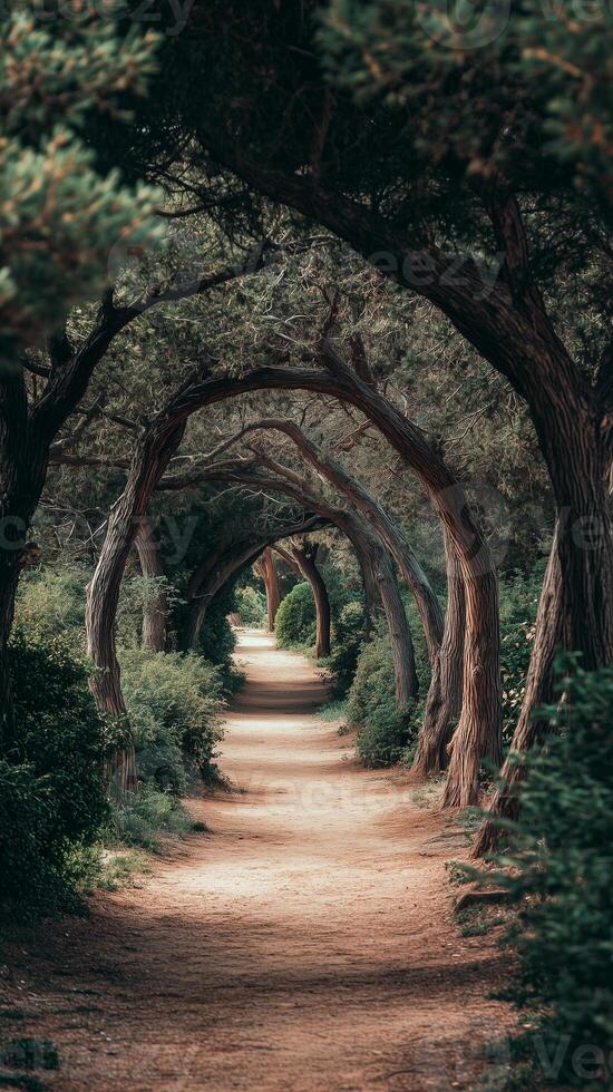 Tree branches create natural archways in the forest , wallpaper art photo