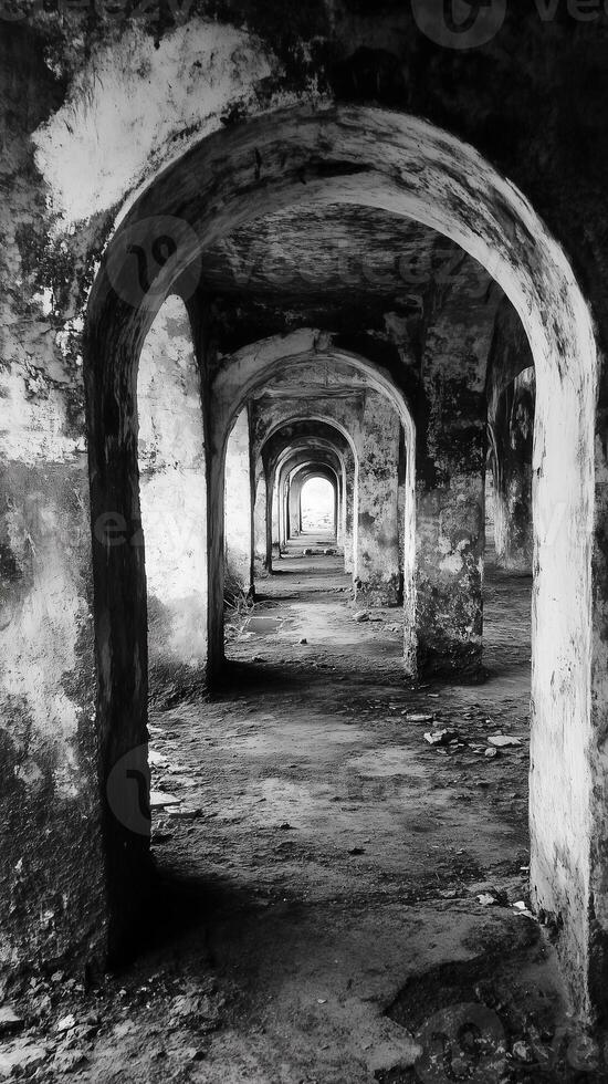 Archways leading through passages to inner spaces , photorealistic photo