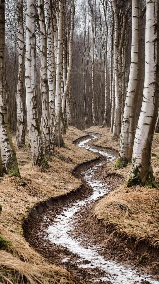 Exposed soil creating lines through a formerly wooded area , photorealistic wallpaper photo