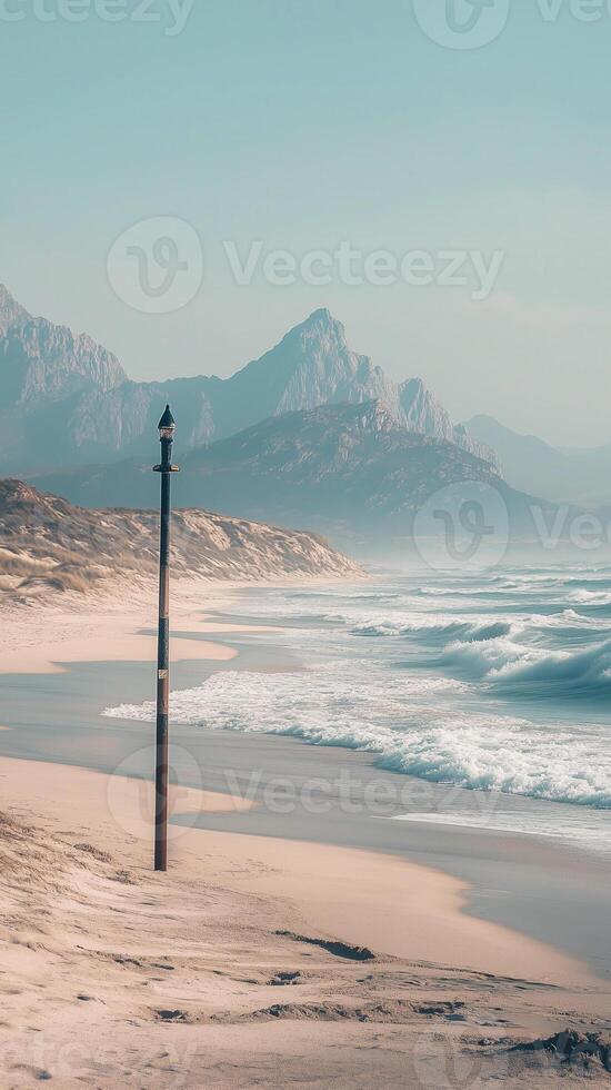 Dunes create wave-like formations with mountains in backdrop, wallpaper photo