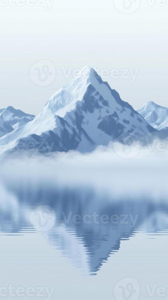 Lakes reflect mountain peaks through mist rising from the water surface, wallpaper photo