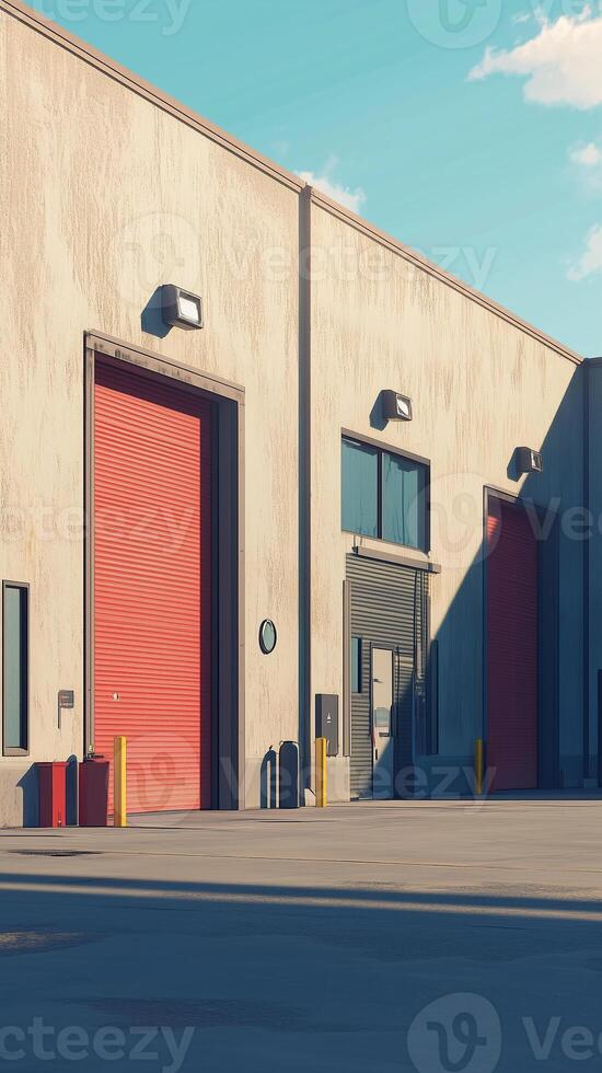 Loading docks extending from warehouse sides, wallpaper photo