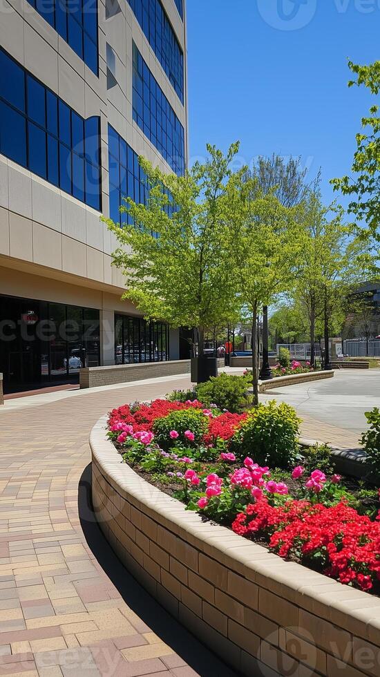 Planters creating borders along plaza edges, photorealistic wallpaper photo