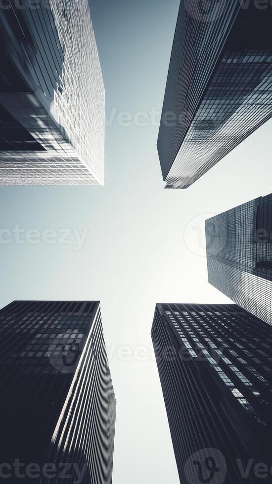 Towers rising into the sky, forming the outline of a metropolitan area, photorealistic photo
