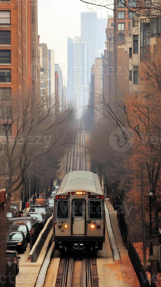 Citywide transportation lines weaving between building structures, photorealistic wallpaper photo