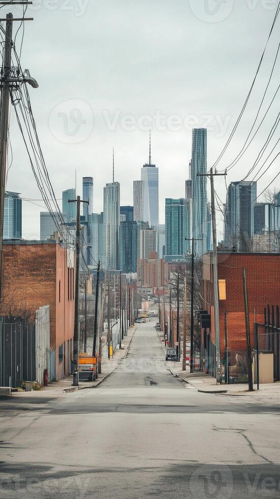 Warehouses lining access roads near the edge of a manufacturing district, photorealistic photo
