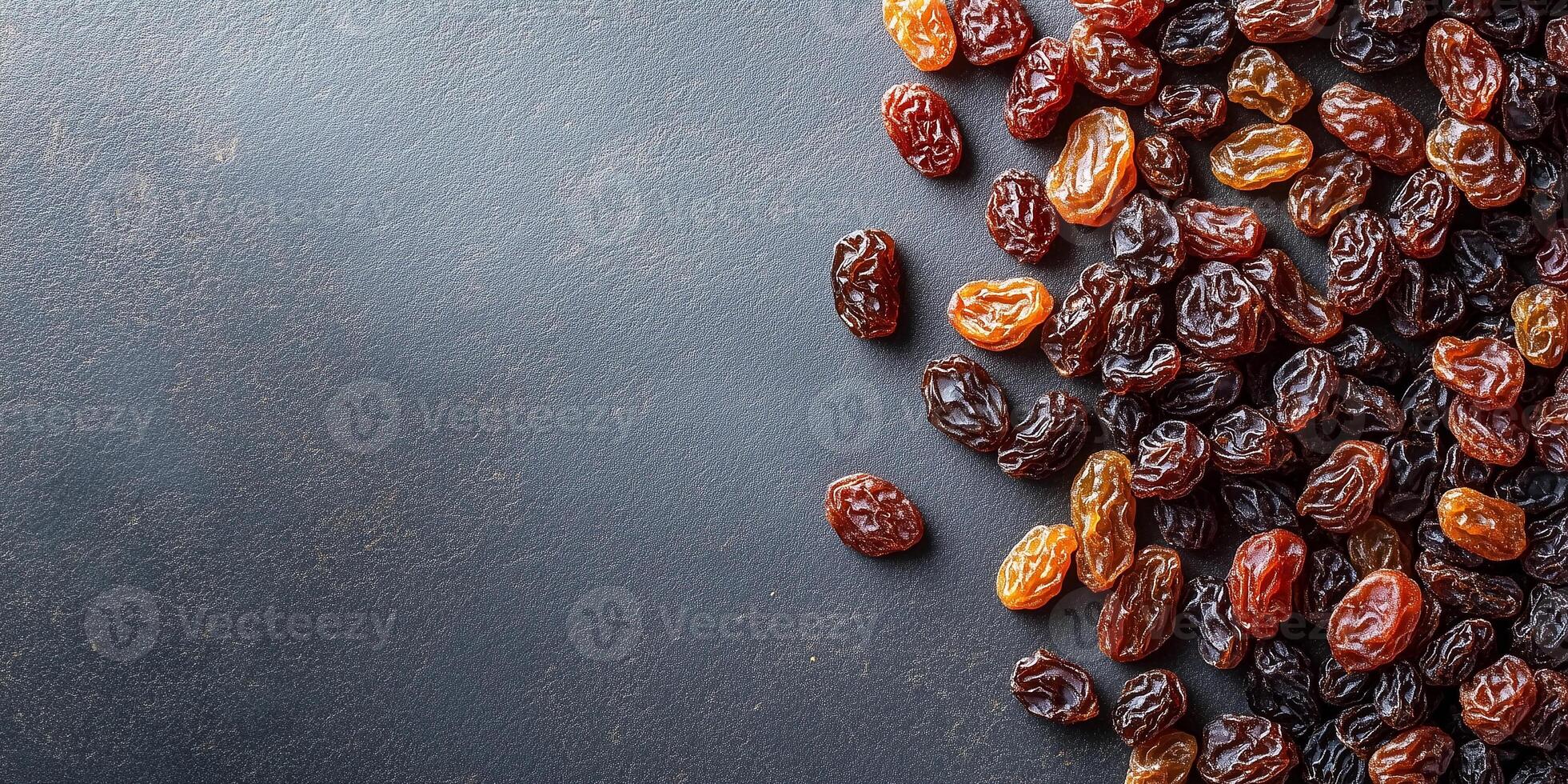 Raisins placed in a neat, circular formation on a flat surface, food setting photo