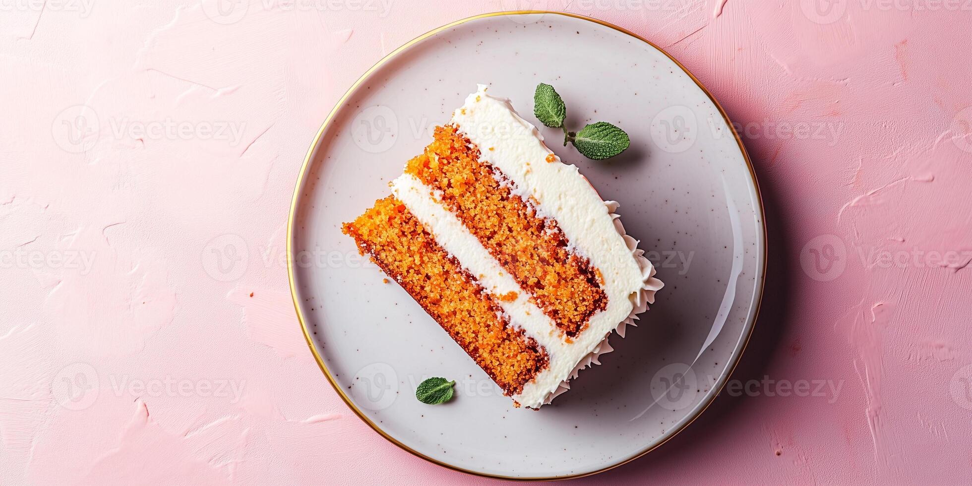 Slice of carrot cake with distinct layers on a flat dessert plate, food photography photo