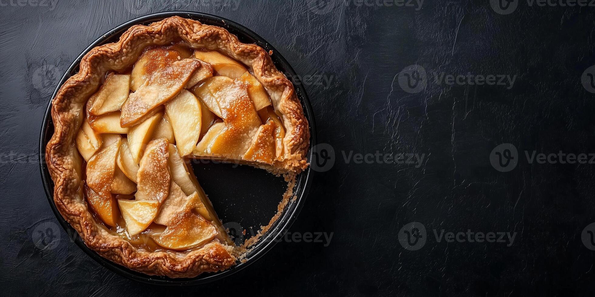 Pie cut open, revealing soft apple filling within a sturdy, baked crust, photorealistic food photo