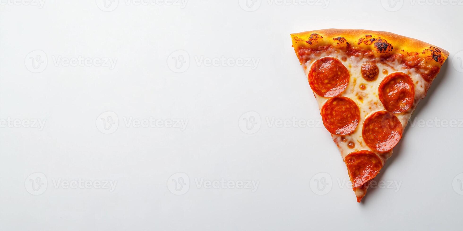 Single pepperoni slice centered on a clean surface, gastronomy photography photo