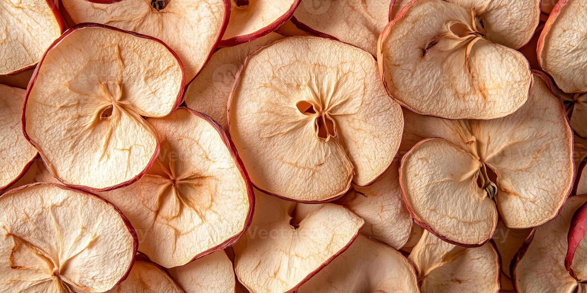 Handful of dried apple slices in a slightly irregular pattern, meal photography photo