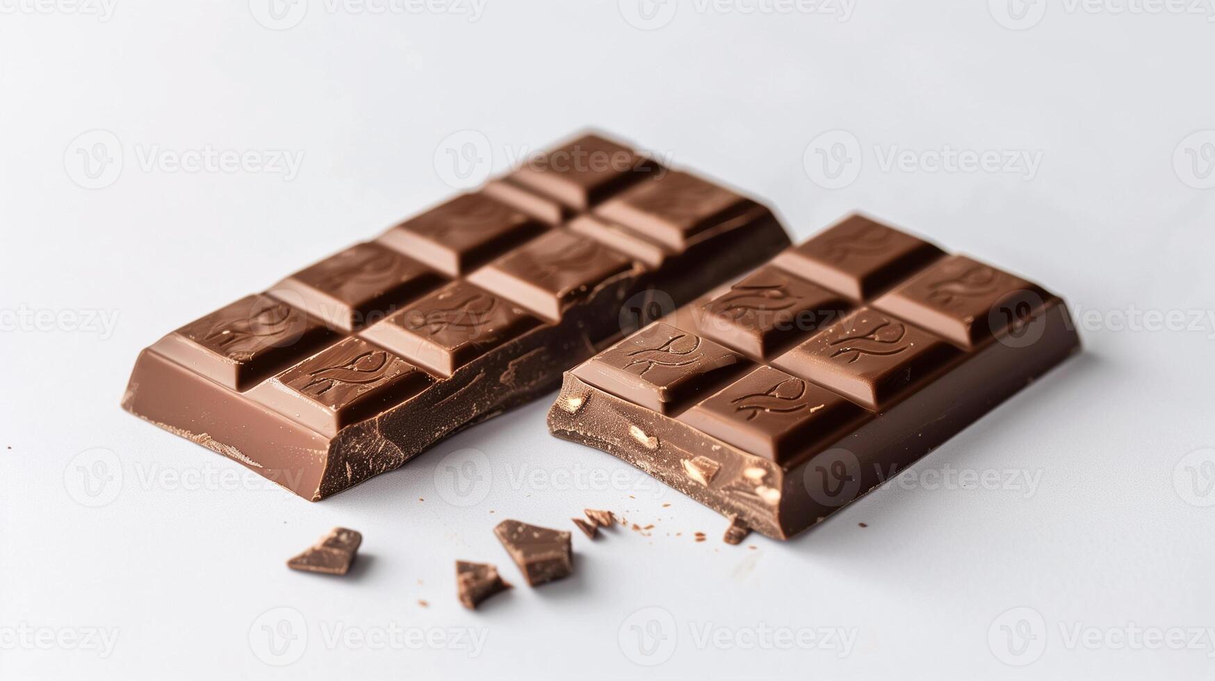 Flavored chocolate bar broken in half, displaying embedded flavoring within each segment, culinary photography photo