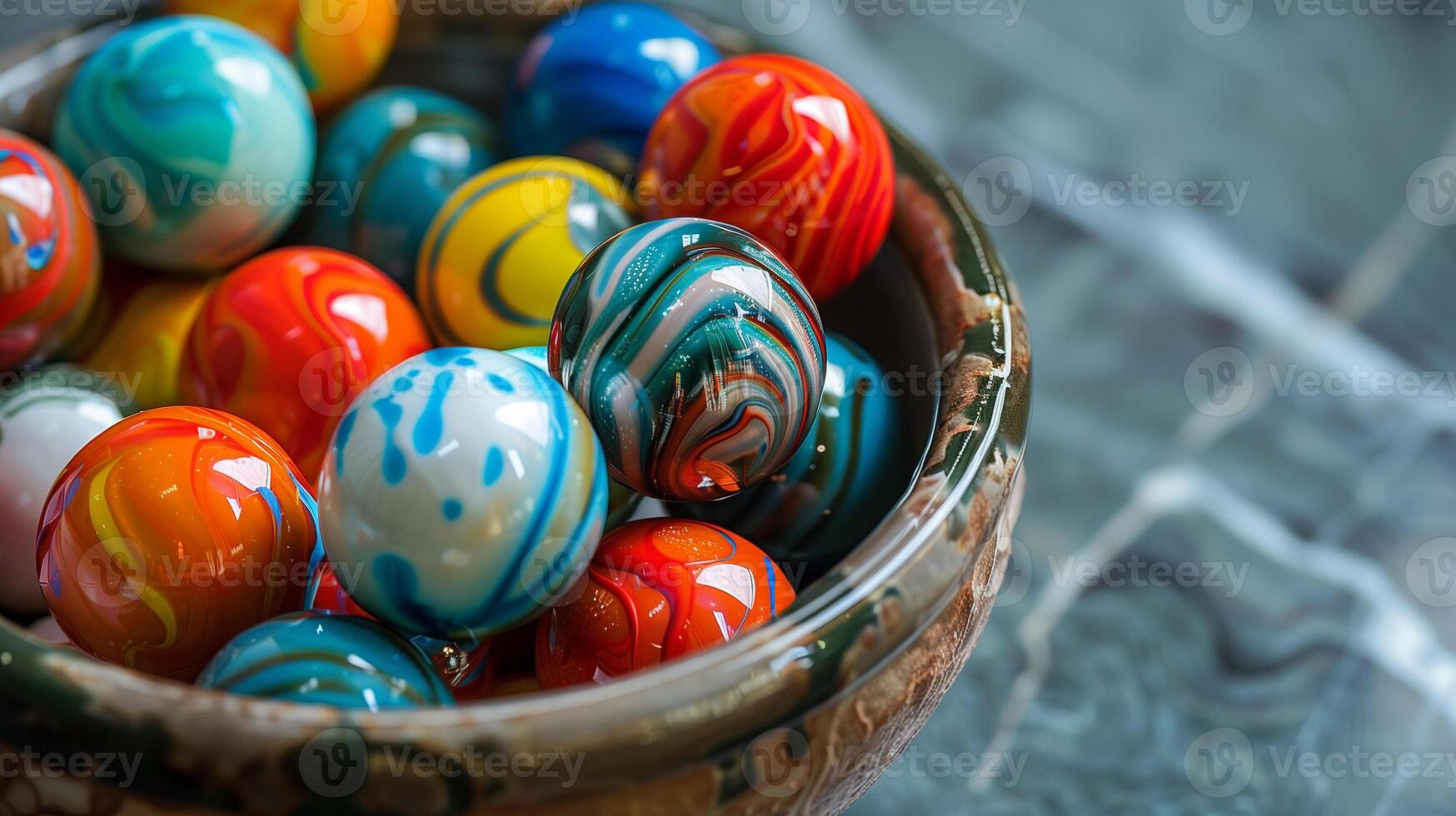 Large colorful jawbreakers in a ceramic bowl, culinary photography photo