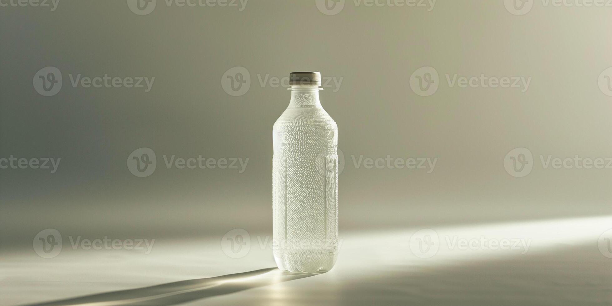 Probiotic drink bottle with sealed cap, filled with cloudy liquid, gastronomy photography photo