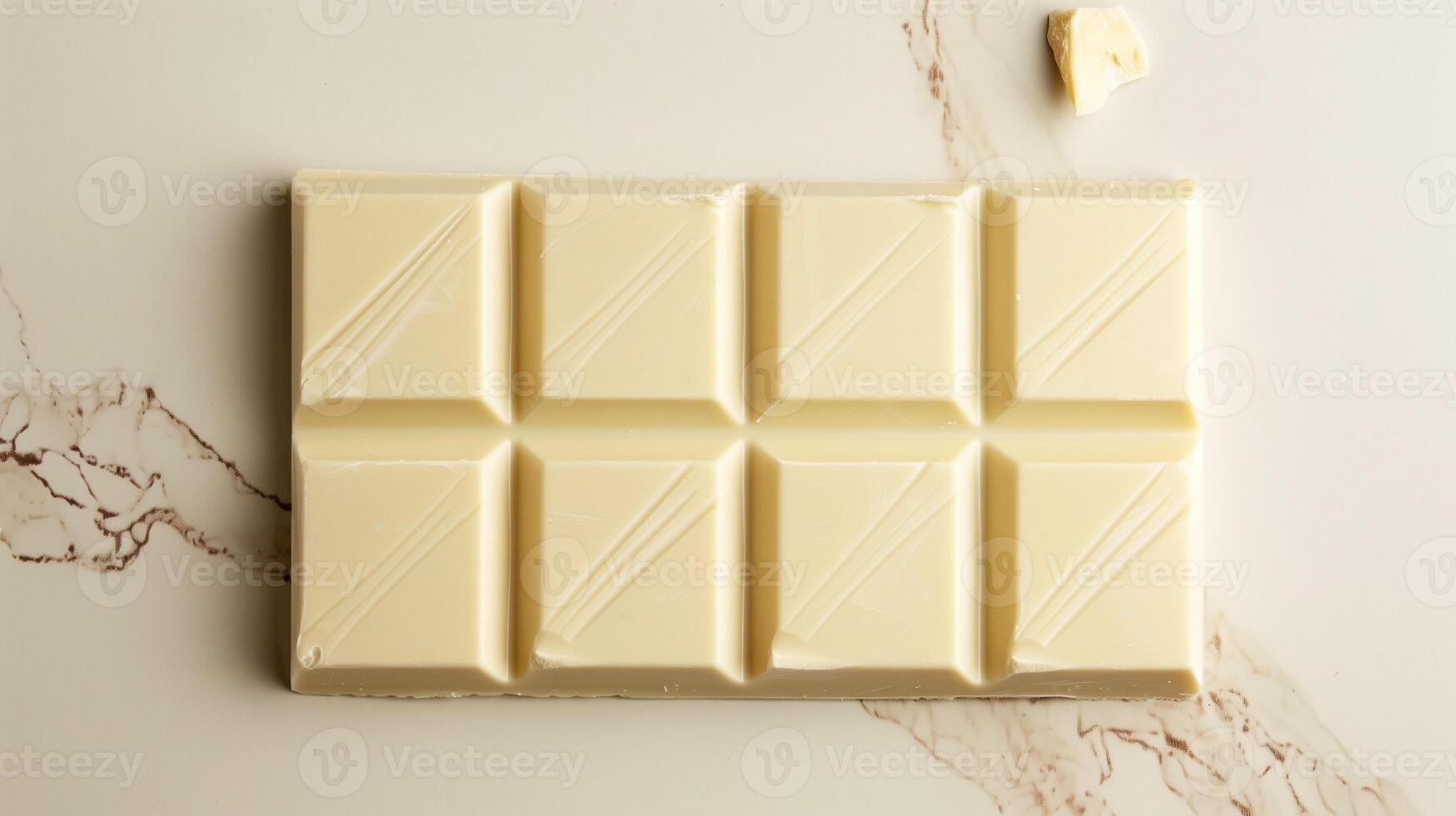 Unwrapped white chocolate bar with distinct lines separating individual segments, gastronomy photography photo