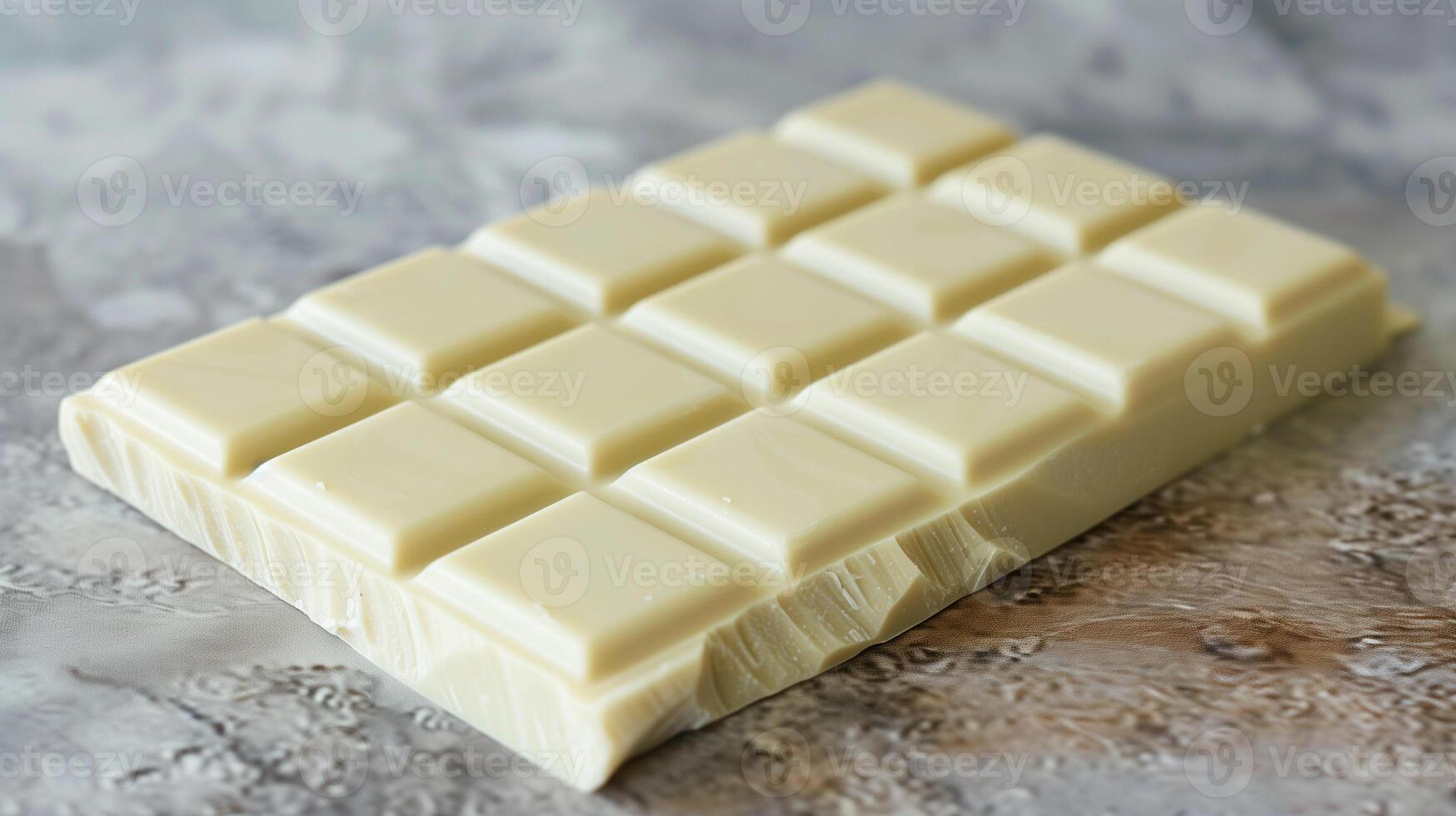 Unwrapped white chocolate bar with distinct lines separating individual segments, food setting photo
