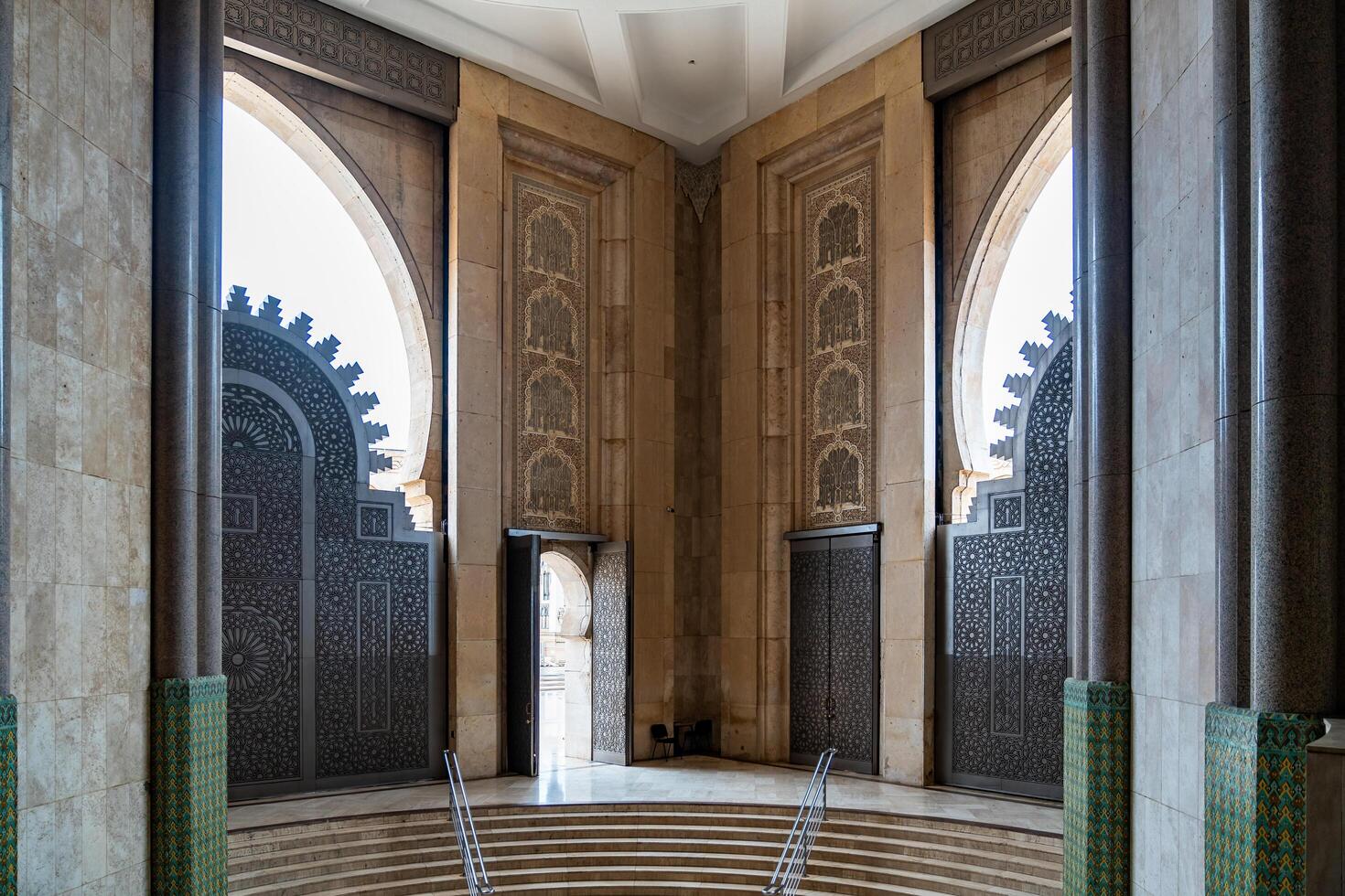 Casablanca, Morocco -march 25, 2024-view of the famous Hassan Second Mosque during a rainy day photo