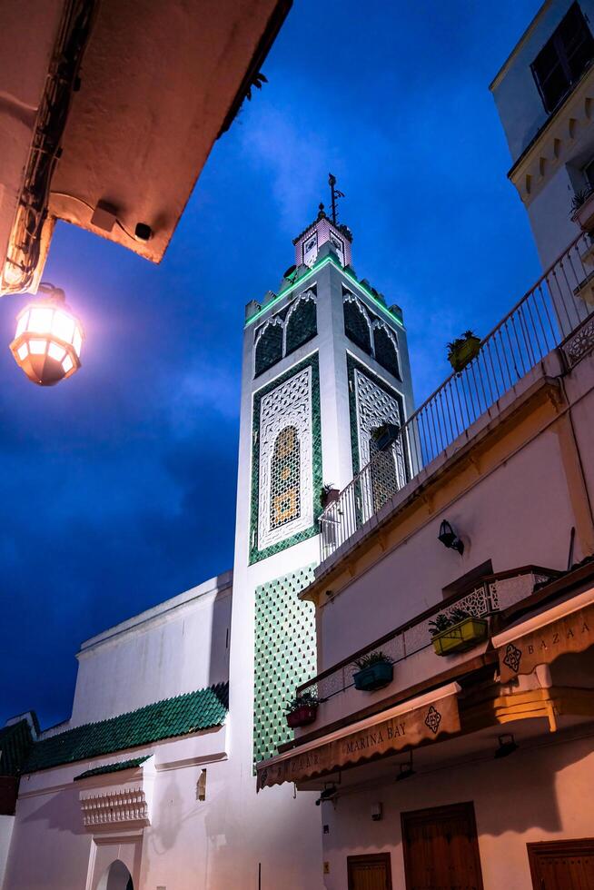 Tangier, Morocco -march 25, 2024-Walking through the streets of Tangier in the evening photo