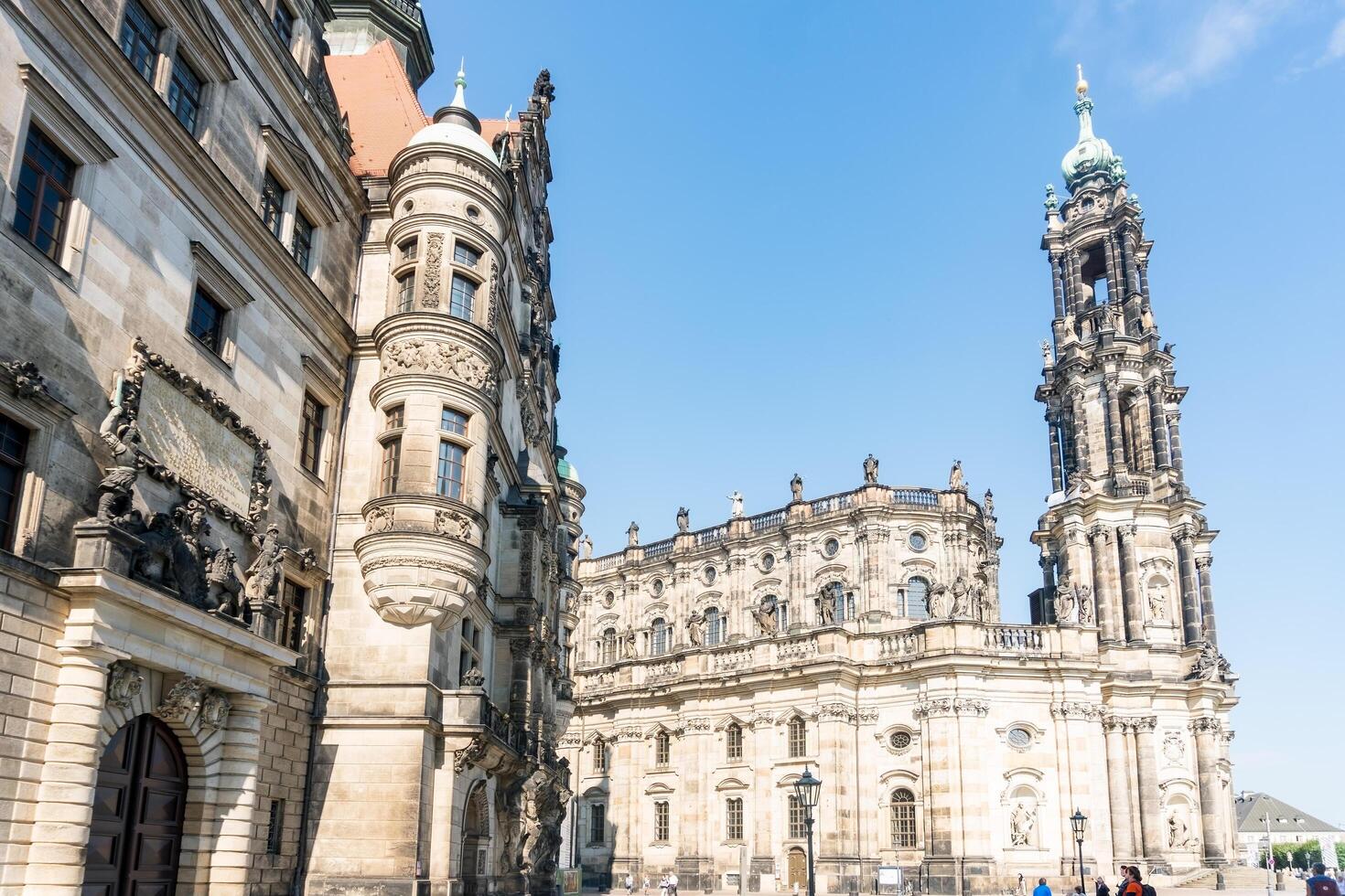 Dresden, Germany-august 15, 2022-Walking in Schlossplatz of Dresden on a sunny day photo