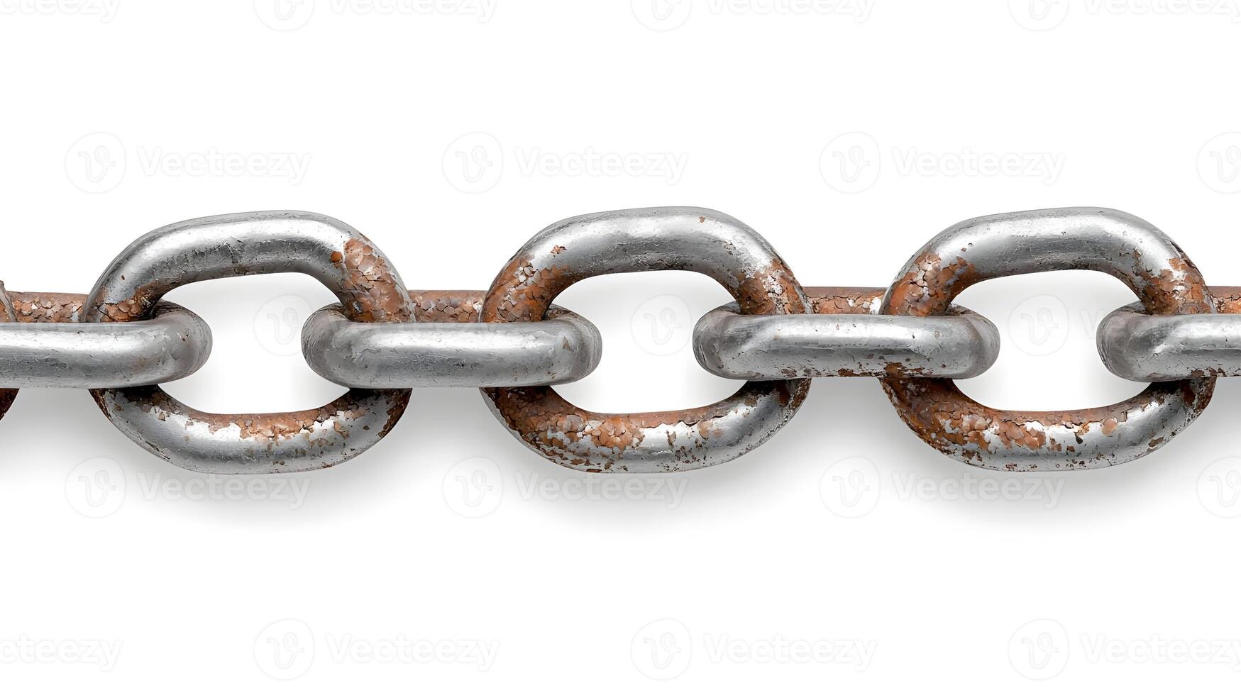 Rusty Metal Chain Links on White Background, Close-Up View of Weathered Industrial Links, Textured Steel Connectors Displaying Age and Wear photo