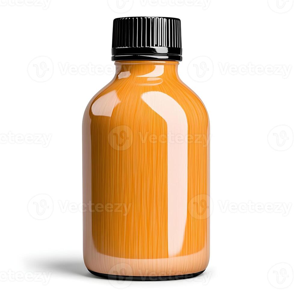 Vibrant Orange Bottle with Black Cap Displaying Sleek Glossy Finish, Isolated on White Background, Ideal for Product Mockups and Creative Photography photo
