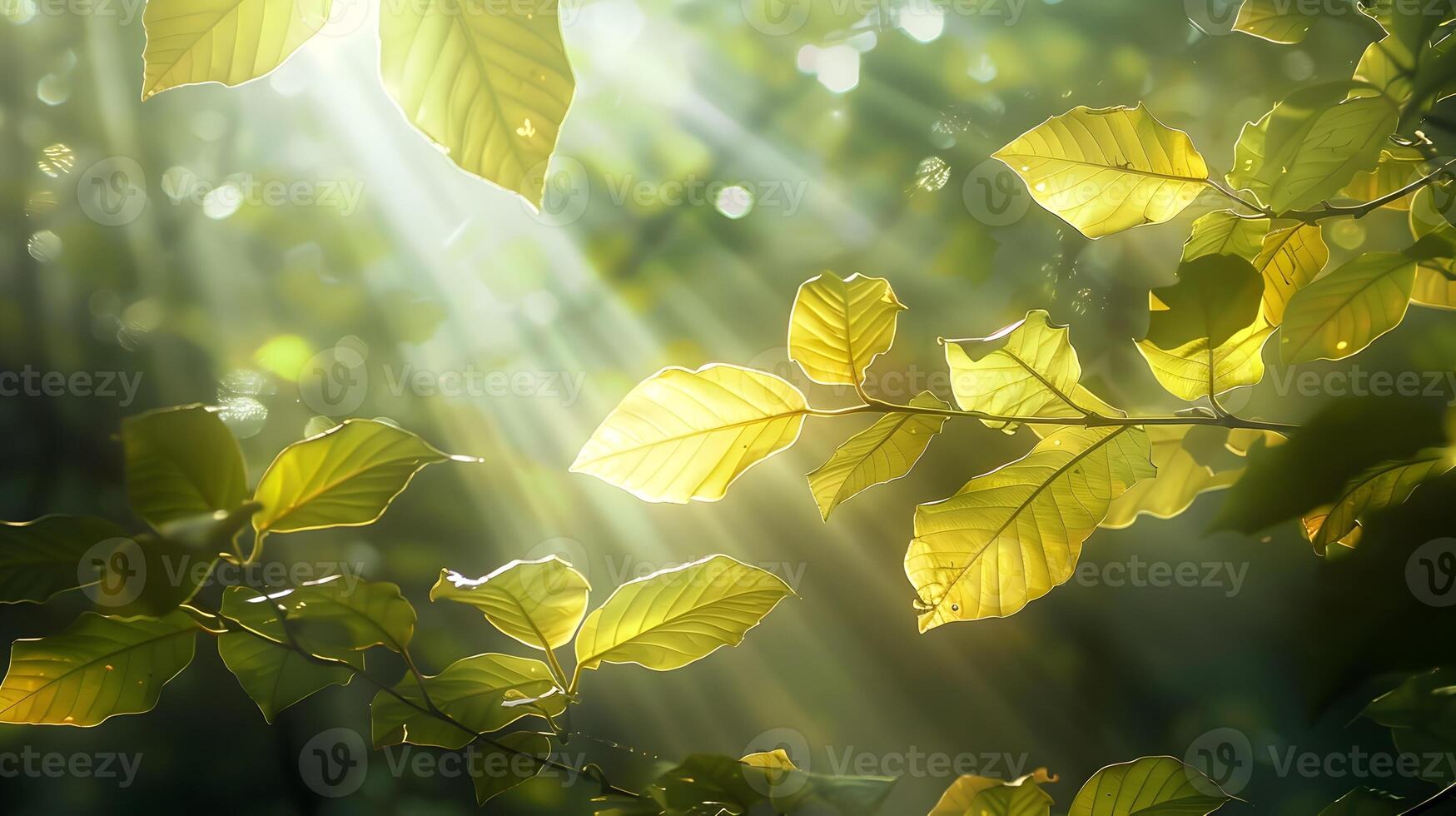 Soft Glowing Leaves Bathed in Warm Sunlight Radiating Ethereal Tranquility photo