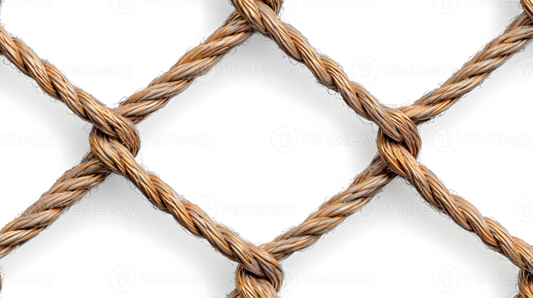 Close-up View of Crisscrossed Natural Fiber Rope Netting Bound Together with Knots for Background, Texture, or Decorative Purposes photo