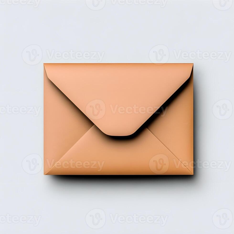 Minimalist Design of a Brown Envelope on a Soft Gray Background Perfect for Mail, Invitations, Letters, or Stationery in a Clean and Modern Style photo