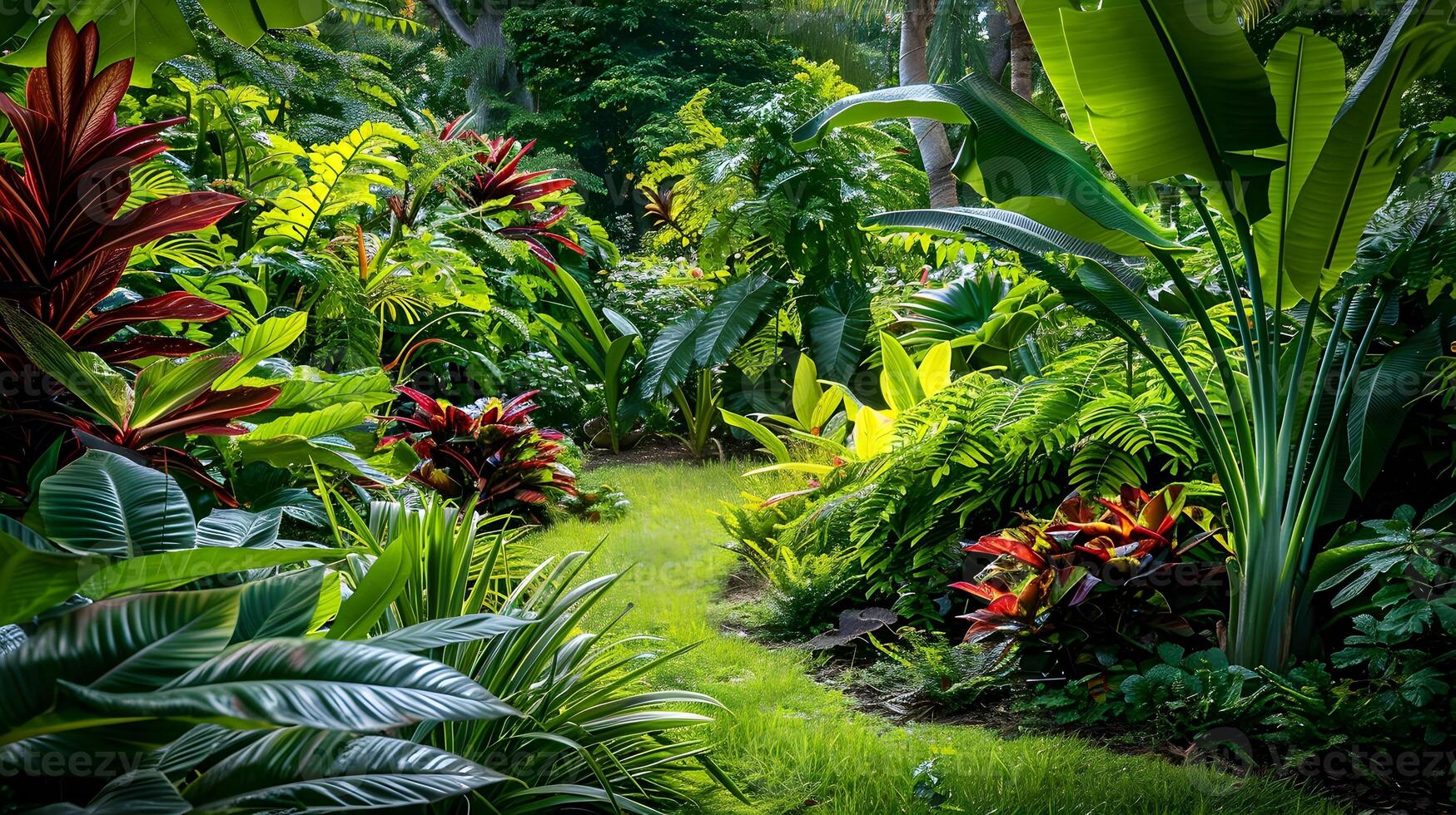 Lush Garden Scene with Harmonious Green Tones photo