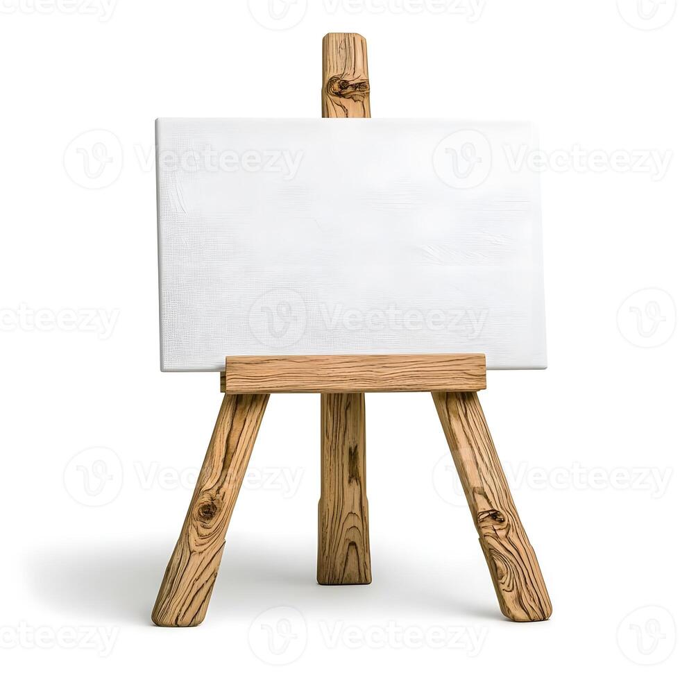 Blank Canvas on Wooden Easel with Natural Texture for Artistic Creations and Creative Expression in a Minimalist Setting photo