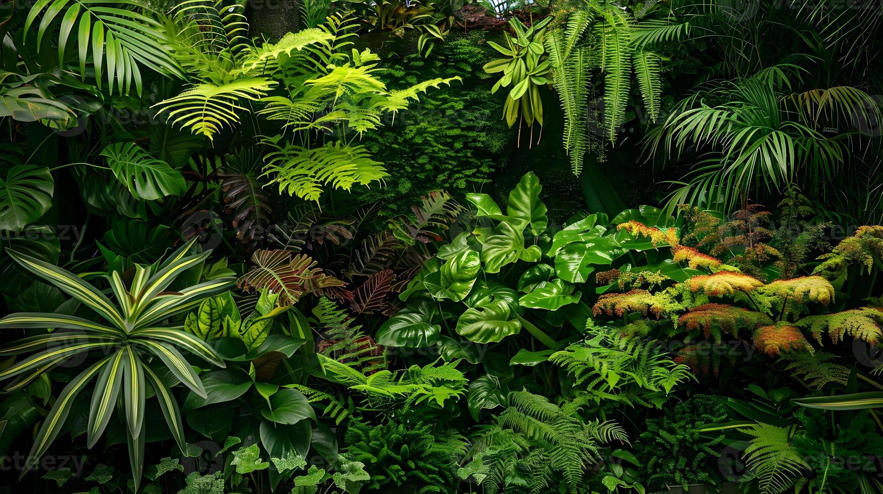 Harmonious Verdant Garden Scene with Varied Foliage and Lush Greenery photo