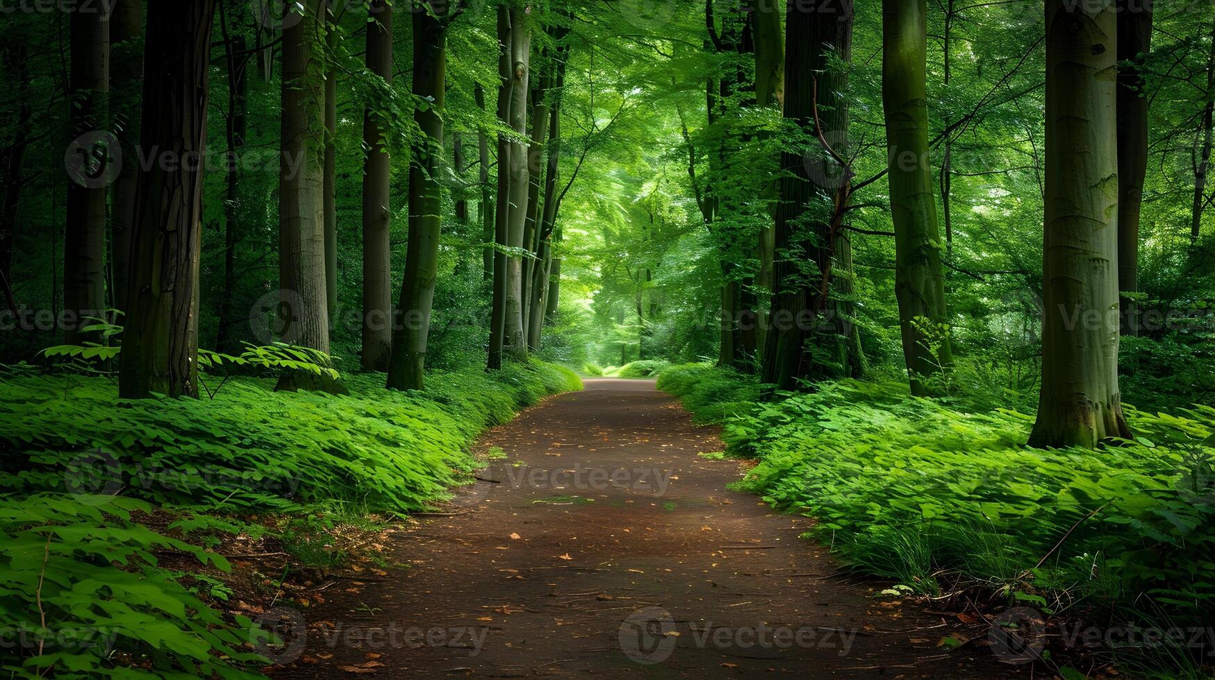 Lush Green Forest Path with Tranquil Nature Scenery photo