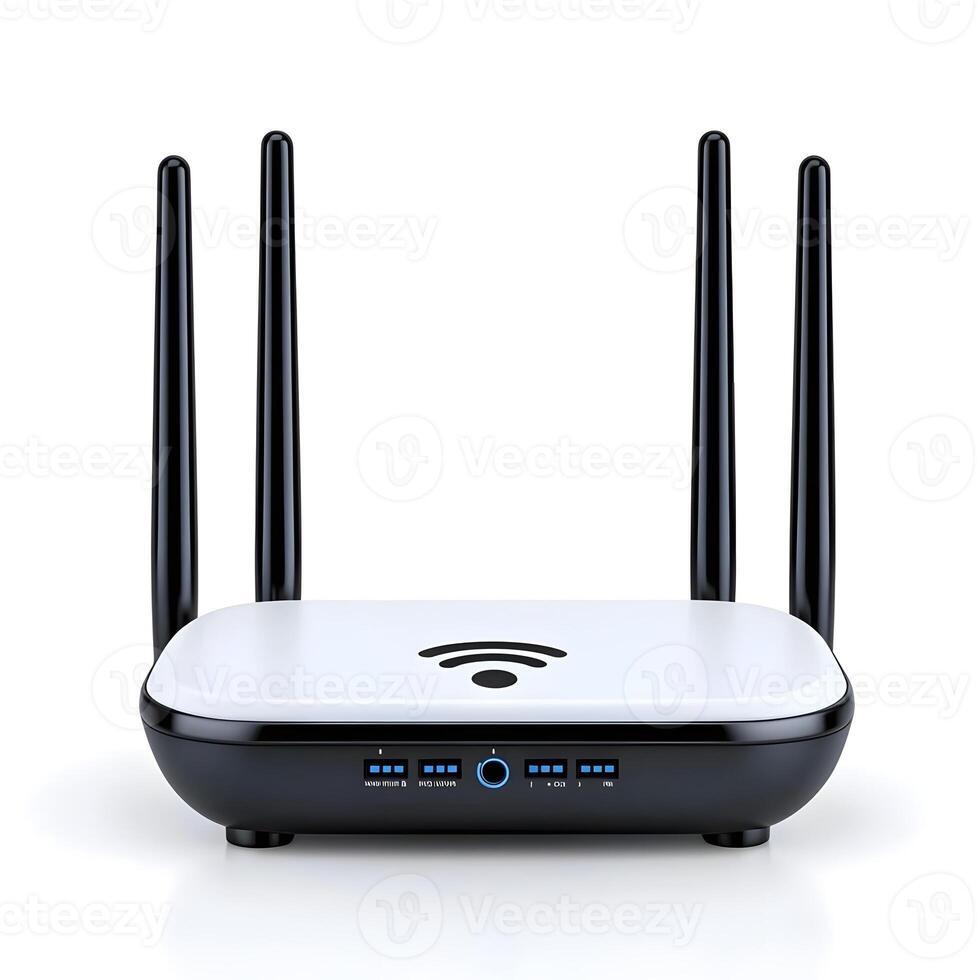 Modern Wireless Router with Multiple Antennas for High-Speed Internet Connectivity and Advanced Networking Solutions, Isolated on a White Background photo