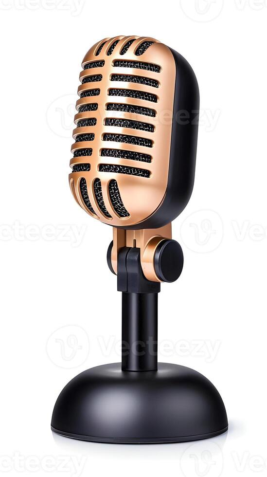 Vintage Style Microphone on Isolated Background Perfect for Music, Podcasting, Recording, and Audio Projects in Retro Aesthetic Design Concept photo