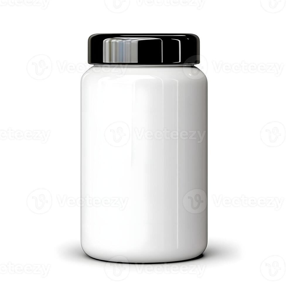 Clean and Simple White Jar with Black Lid for Storage or Packaging, Ideal for Labels, Crafts, and Various Creative Projects in a Minimalistic Design photo