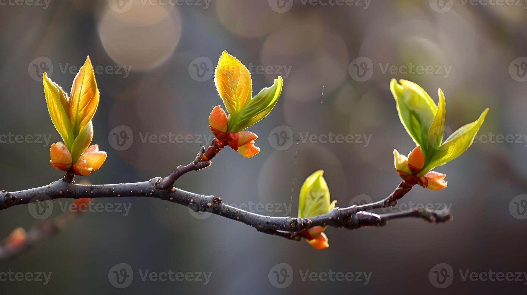 Blossoming Spring Leaves Emerging on Branches Symbolizing Renewal and New Beginnings photo